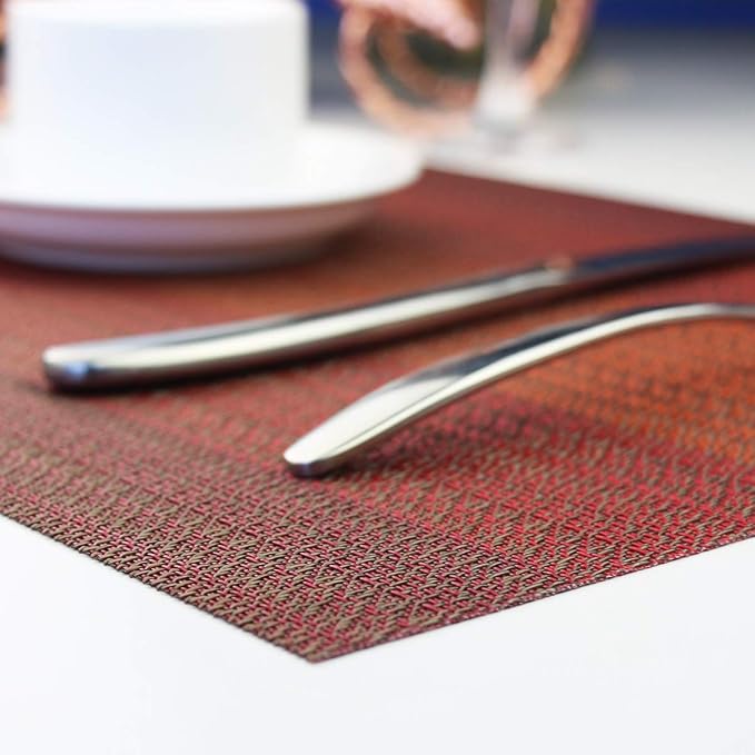 Plastic Placemats,Non Slip Washable Placemats for Dining Table Wipe Clean Table Mats Set of 6(Red)