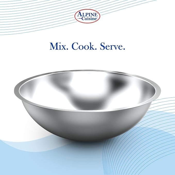 Alpine Cuisine Deeper Edge 8-Quart Stainless Steel Mixing Bowl - Heavy Duty & Dishwasher Safe, Perfect for Meal Prep, Salads & Serving