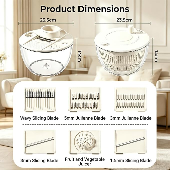 3 In 1 Salad Spinner Slicer Chopper, 2026 Upgraded Small Salad Spinner 5 Blades Slicing And Pureeing Vegetables Wash Bowl Kitchen Gadgets For Efficient Salad Preparation Food Washing (White) | Blue