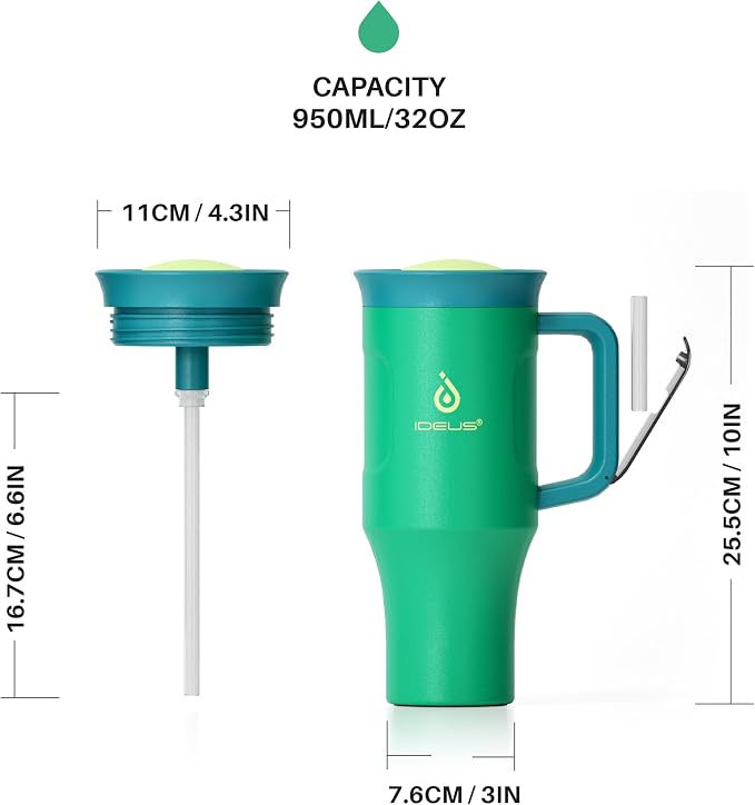 Ideus 32 oz Tumbler with Handle and Straw, Olive Green | 100% Leak Proof, Double Wall Vacuum Insulated, Stainless Steel Travel Mug, Cup Holder Friendly
