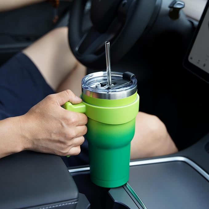 BJPKPK 20 oz Tumbler with Handle & Straw, Insulated Stainless Steel Mug | Double Wall Vacuum, Keeps Hot/Cold, Thermal Cup, BPA Free, Dishwasher Safe, Cupholder Fit, Coffee & Travel, Pastel Sunset