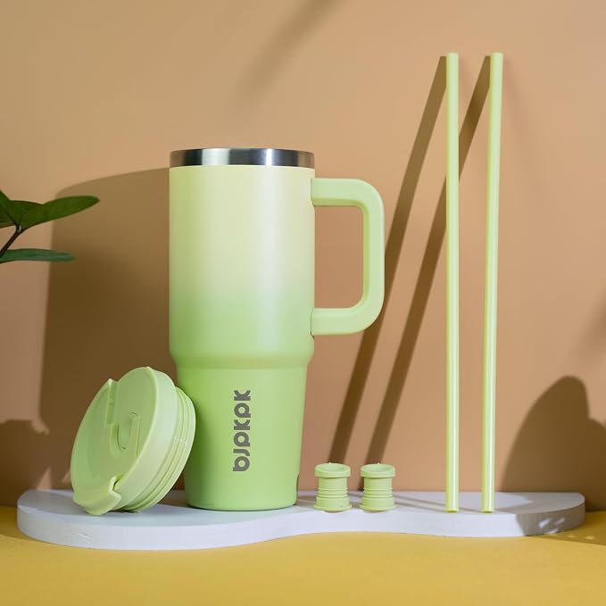 BJPKPK 40 oz Insulated Tumbler with Handle & Straw, Stainless Steel | Double Wall Vacuum Insulation, Leak Proof, BPA Free, Dishwasher Safe, Cupholder Friendly, Travel & Outdoor, Army Green