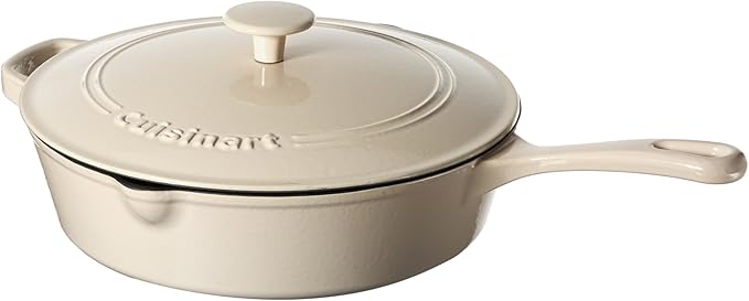 Cuisinart Chef's Classic Enameled Cast Iron Dutch Oven with Lid, Porcelain Enameled Interior, Oven Safe, Induction Compatible, 12-Inch, Chicken Fryer, Cream
