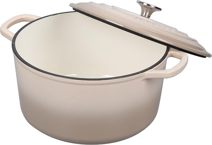 Enameled Cast Iron Dutch Oven Pot with Lid, for Sourdough Bread Baking, Round Dutch Ovens, 6 Quart, Latte