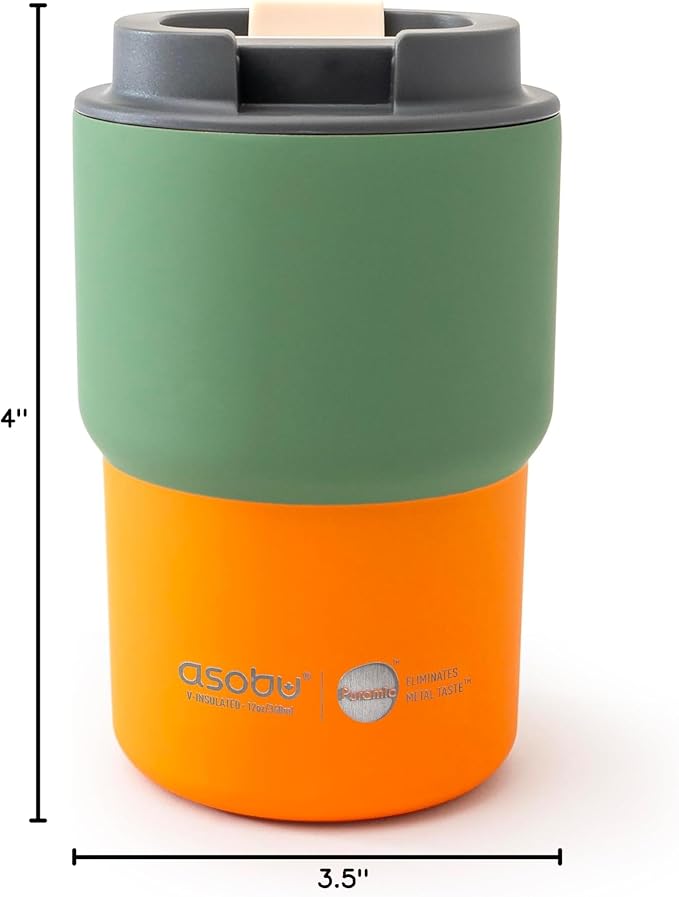 asobu Ultimate Stainless Steel Ceramic Inner Coating Coffee Mug with Double Walled Copper Lining Insulation, 12 Ounces (Green)