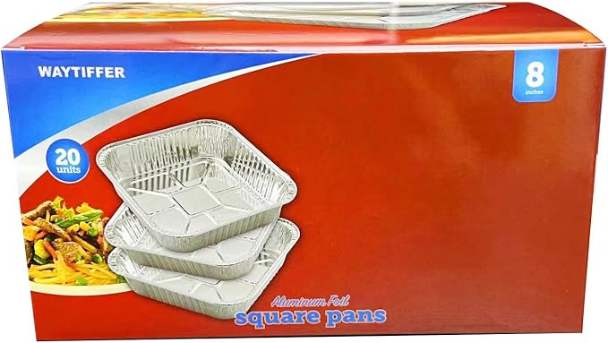 20 Pack Disposable Aluminum Pans with Clear Lids, 8x8 Foil Baking Pan | Heavy Duty Aluminum Foil Pans with lids, Disposable Cake Pans Containers for Baking, Cooking, Heating