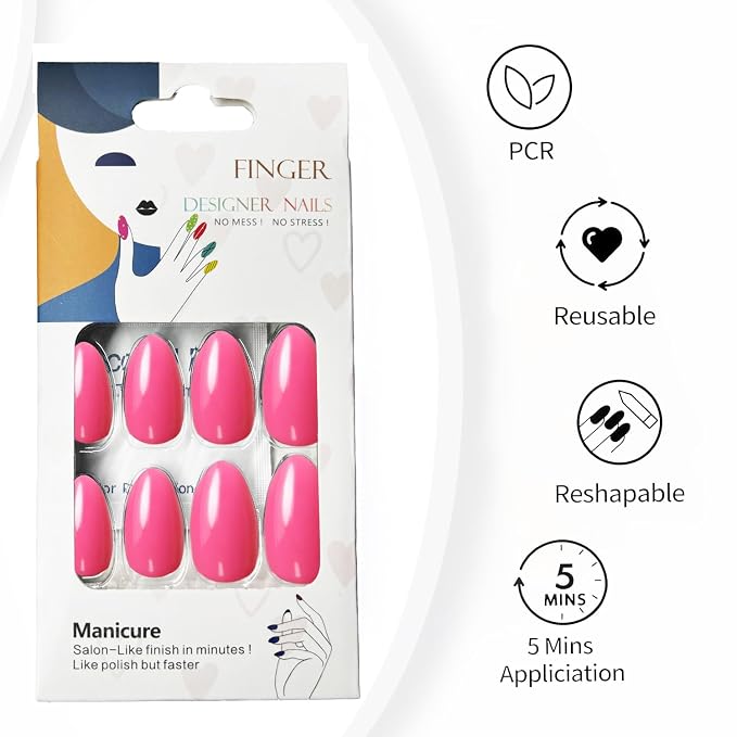 Pink Press On Nails Almond -Short Press On Nails with Nail Glue | Short Almond Fake Nails,Hand-Applied UV Finish, Salon Quality Nails in 12 Sizes - 24 Nail Kit with Glue