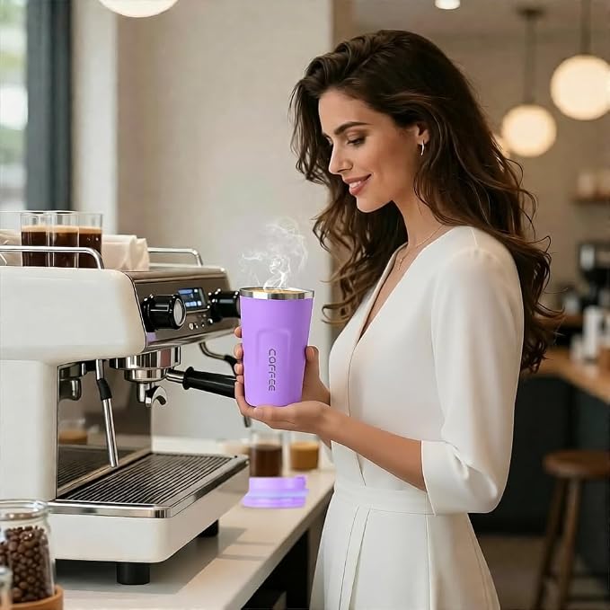 SPLMIFA Travel coffee mugs leak-proof, reusable coffee cup with lid, stainless steel vacuum insulated coffee tumblers, thermal insulation cups for men & women keep drinks hot & cold (2nd-Purple, 17OZ)