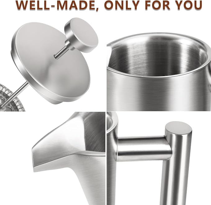 French Press 34 OZ, Durable Stainless Steel French Press Coffee Maker | Double-Wall Insulated Coffee Presses for Travel Camping Tea Everyday, Easy to Use, Dishwasher Safe
