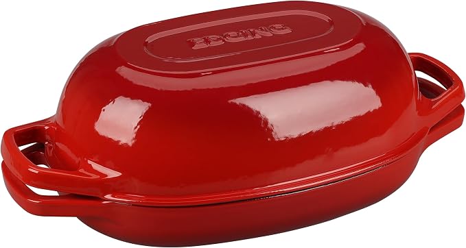 EDGING CASTING Enameled Cast Iron Oval Dutch Oven Pot with Lid, Dutch Oven for Sourdough Bread Baking, Bread Oven, Bread Dutch Oven, Oval Bread Pan, 5qt, Red
