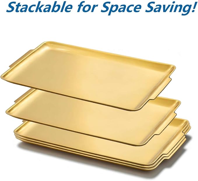 16.3" x 11" Large Serving Platters, Stainless Steel Heavy-Duty Large Serving Trays, Gold Rectangular Plates for Food, Fruit, Party, Wedding, Christmas, Chip and Scratch Resistant