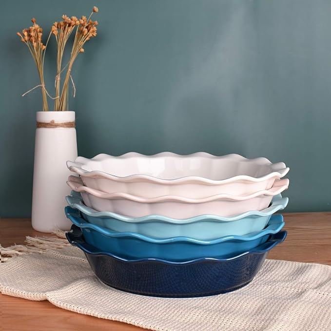 Ceramic Pie Pan, 9 Inches Pie Dish, 50 oz, Pie Plate for Baking, Microwave, Oven Safe and Dishwasher safe (Pink, 9 inches)
