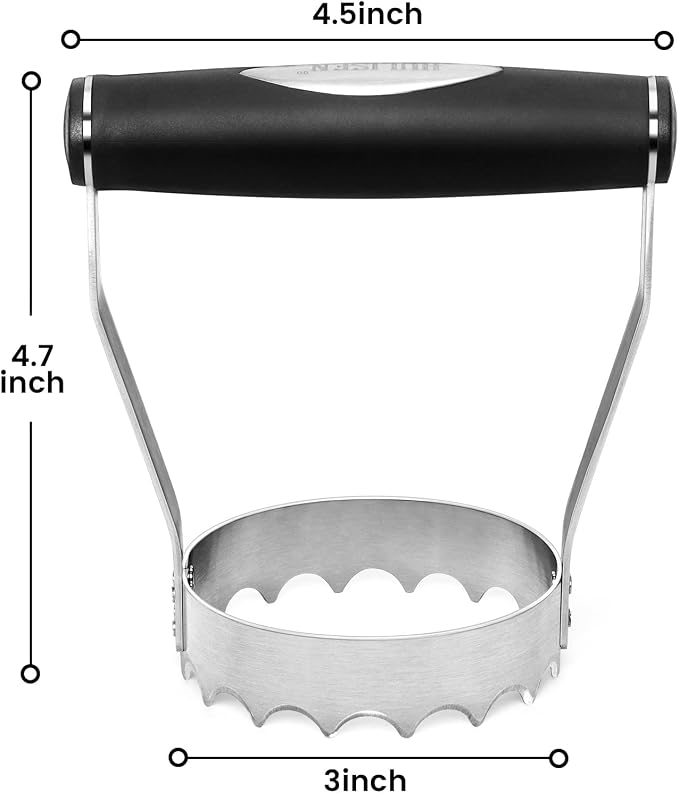HULISEN Serrated Food Chopper Manual Hand, 3" Stainless Steel Hand Chopper | Ergonomic Rubber Handle, Chops Egg Nut Collard Tuna Salad & Ground Beef, Dishwasher Safe