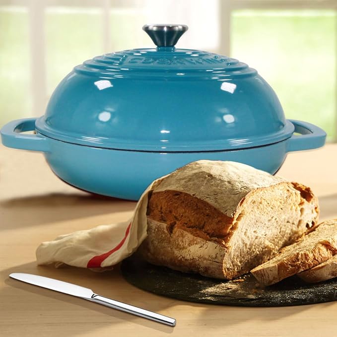 6 Quart Enameled Cast Iron Dutch Oven for Bread Sourdough Baking, Round Heavy-Duty Bread Loaf Pan with Lid, for Stews, Roasts
