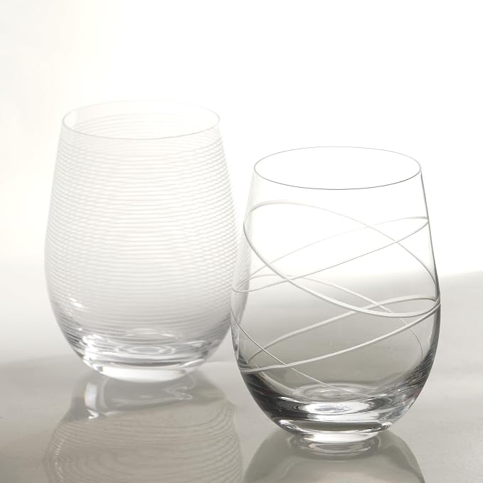 Etched Stemless Wine Glasses for Red or White Wine (Set of 4), 18-Ounces, Large Wine Glasses for Cabernet, Pinot Noir, Burgundy, Bordeaux, Clear, Etched