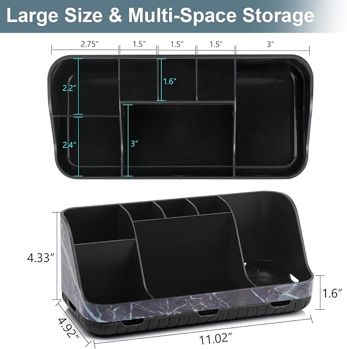 GFWARE Marble Black Toothbrush Holder for Bathrooms, Bathroom Sink Storage | Detachable 7 Slots Kid Electric Toothbrush and Toothpaste Holder, Bathroom Sink Accessories Storage Caddy Marble-Look, Black