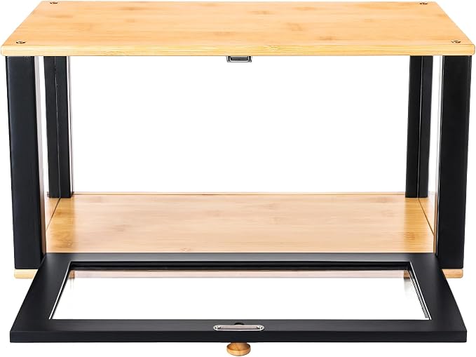 ETMI Bamboo Bread Box for Kitchen Countertop - Large Black Bread Box Pastry Display case(Classic style)