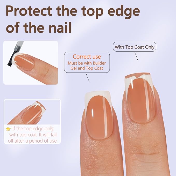 Misssix 160Pcs French Tip Press on Nails Short Square Brown Gel Fake Nails | No Need to File Tips Pre-lasting, Fake Nails for Nail Art DIY 16 Sizes