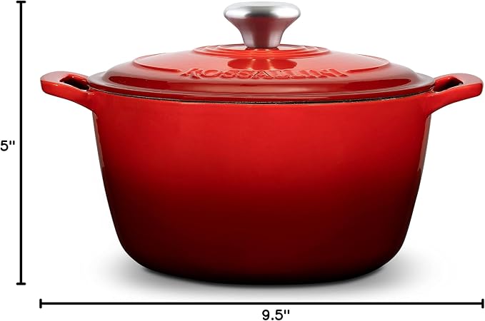 Signature Enameled Cast Iron Dutch Oven, Non-Stick Serving Pot with Tight Fitting Lid for Perfect Roasting, Baking, Sauteing, and Bread Making | 5.5Q (5.2L) - Red