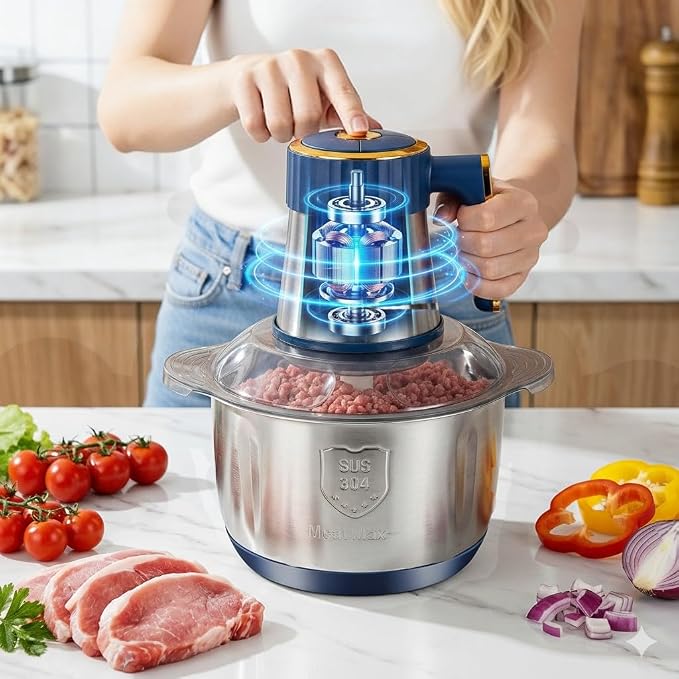 20 Cups Large Capacity Food Processor,5 Speed Electric Meat Grinder Vegetable Chopper,500W Powerful Motor 6 Bi-Level Blade Meat mincer for Vegetable, Nuts, Onion, Garlic with 304 Stainless Steel Bowl
