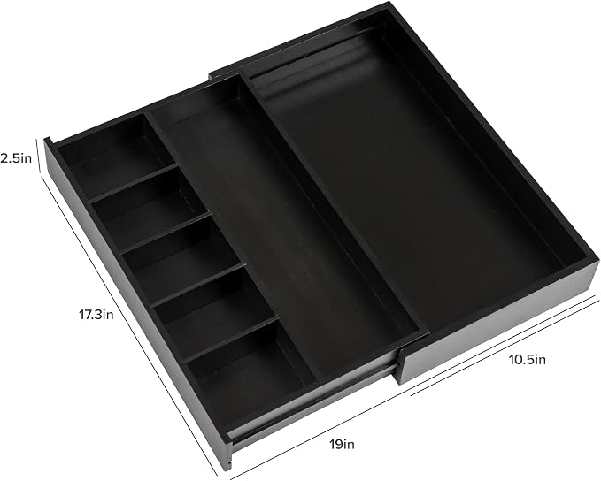 Utensil & Junk Drawer Organizer, 10.5-19 in, Black Bamboo | Food-safe contract grade, 100% sustainable wood, non-slip, adjustable