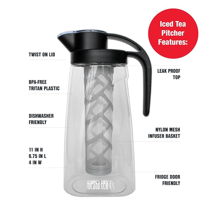 Tiesta Tea - Loose Leaf Iced Tea Pitcher, BPA-Free Tritan Plastic | Includes Multipurpose Nylon Mesh Infuser, Brew Hot & Cold, Leak-Proof Twist-On Lid, Dishwasher Safe, 1/2 Gallon Capacity