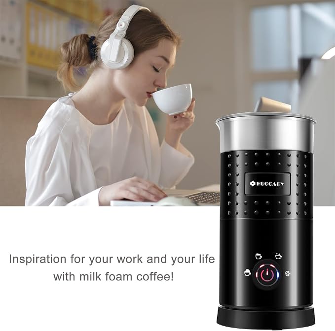 4 in 1 Milk Frother,Electric Milk Frother and Steamer 300ml,Fast Frothing | Stainless Steel Inner,Automatic Hot& Cold Foam Maker and Milk Warmer For Latte, Cappuccinos, Macchiato(Black)