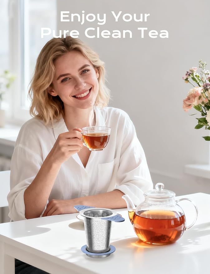 Tea Infuser for Loose Leaf Tea,Stainless Steel Tea Infuser with Heat Proof Silicone Handles,Extra Fine Mesh Tea Strainers Filter Fine Tea Leaves Effectively,Fits TeaPots/Mugs