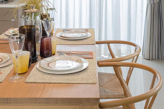 Faux Cotton Linen Placemats Set of 8, Cloth Washable Farmhouse Dining Table Mats for Indoors & Outdoors, Easy to Clean, Linen, 13 x 19 Inch