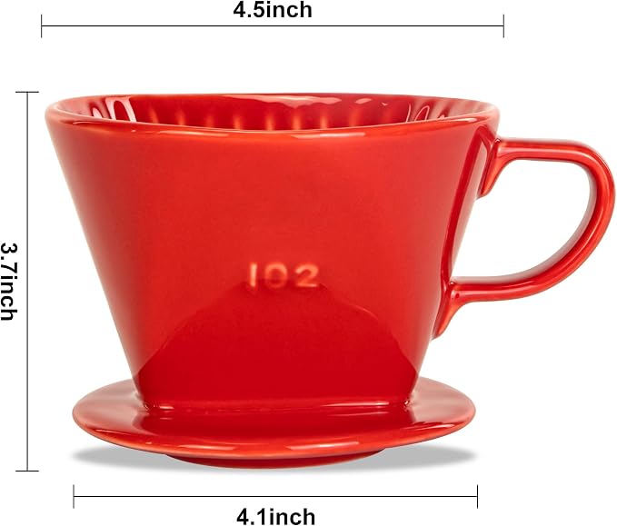 Pour Over Ceramic, Coffee Dripper Ceramic Coffee Maker,Red | 3 Holes Flat Bottom, Porcelain Slow Filter Cone for Travel, Camping, Office, Home, Coffee Maker Brew
