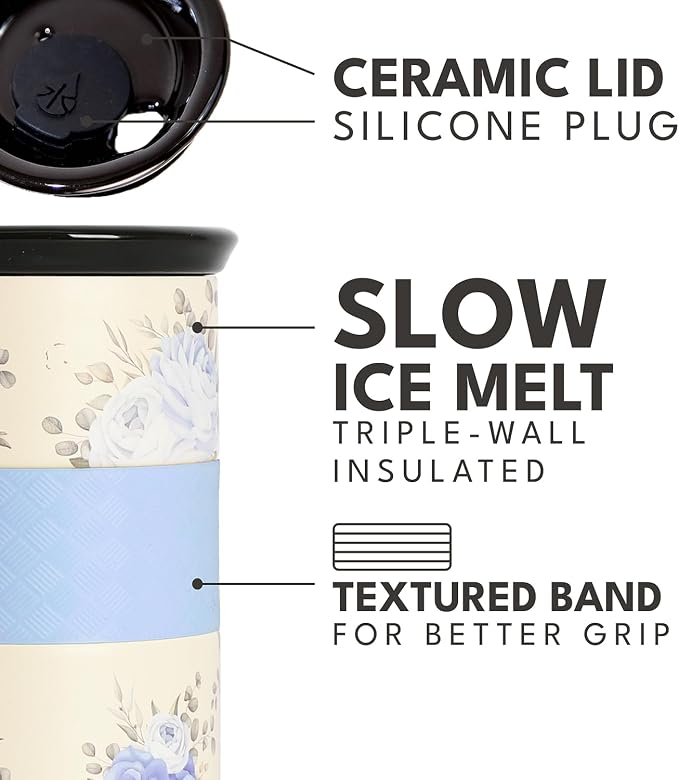 Elemental Artisan 16oz Triple-Wall Insulated Coffee Tumbler w/Ceramic Lid | Triple Wall Coffee Travel Mug, Reusable Stainless Steel Coffee Tumbler; Thermal Coffee Cups for Hot (6 Hrs) & Cold (18 Hrs)