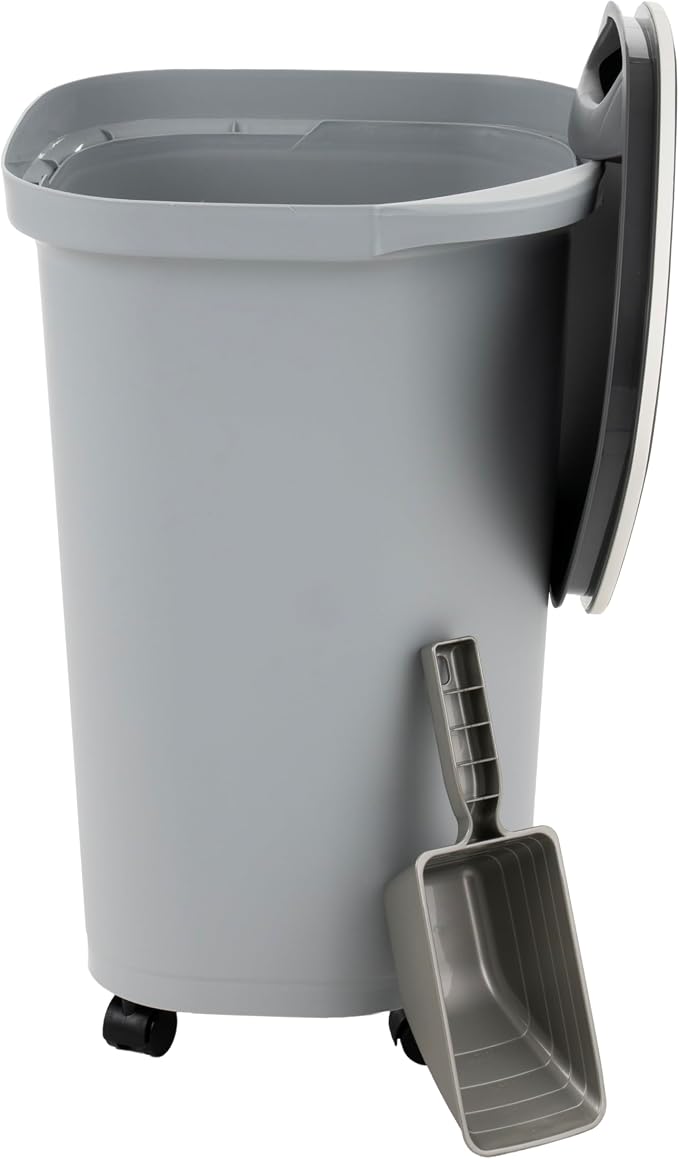 IRIS USA Dog Food Storage Container, Up to 25 lbs, Gray/Dark Gray | Made in USA, Comes with Wheels & 2-Cup Scoop, Airtight Seal, BPA-Free, Bird Seed, Cat food, Cat Litter, Treats, Pellets