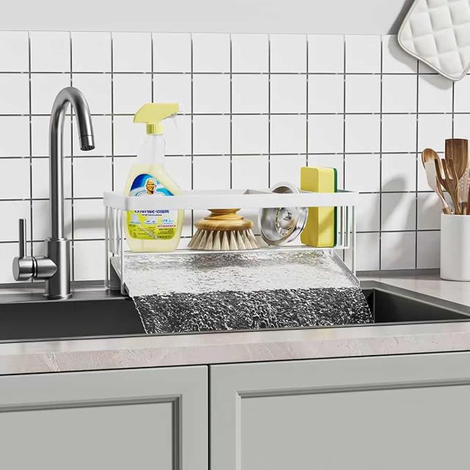 Kitchen Sink Caddy Organizer for Kitchen Countertop Organizers White | 304 Stainless Steel, Removable Drip Tray, Home Decor Accessories