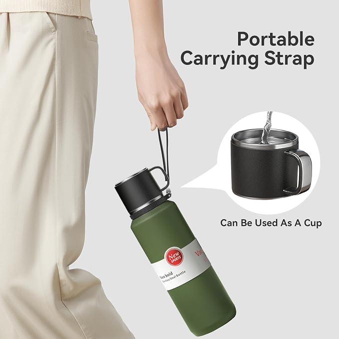 Stainless Steel Insulated Bottle, Vacuum Insulated Water Bottle, Hot Drinks Cold Drinks with Separate Tea Compartment, 24-Hrs Insulation Commute Travel (Green,50oz/1500ml)