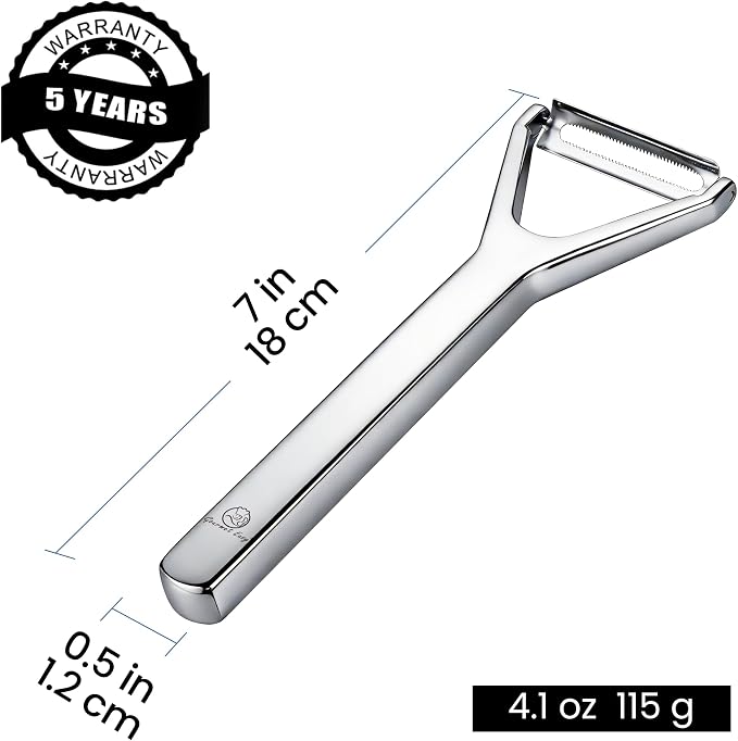 Gourmet Easy Stainless Steel Vegetable Peeler, Ultra Sharp Dual Blades | Easily Peeling and Slicing Fruit & Food, One-Piece Design No Trapped Water, Dishwasher Safe, Backed by a 5-Year Warranty