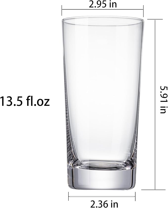 Water Glasses Set of 6, 13.5 oz Glass Cups with Heavy Base | Borosilicate Glass; Heat Resistant, Lead-Free and Dishwasher Safe for Water, Juice and Iced Coffee