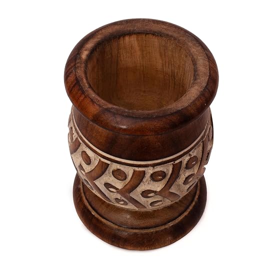 Handmade Wooden Mortar & Pestle Set, Herb Spice Garlic Masala Grinder Bowl | Rustic manual kharal crusher for ginger, peppercorns, seasonings, pesto, guacamole, pill crusher, easy to clean, kitchen prep