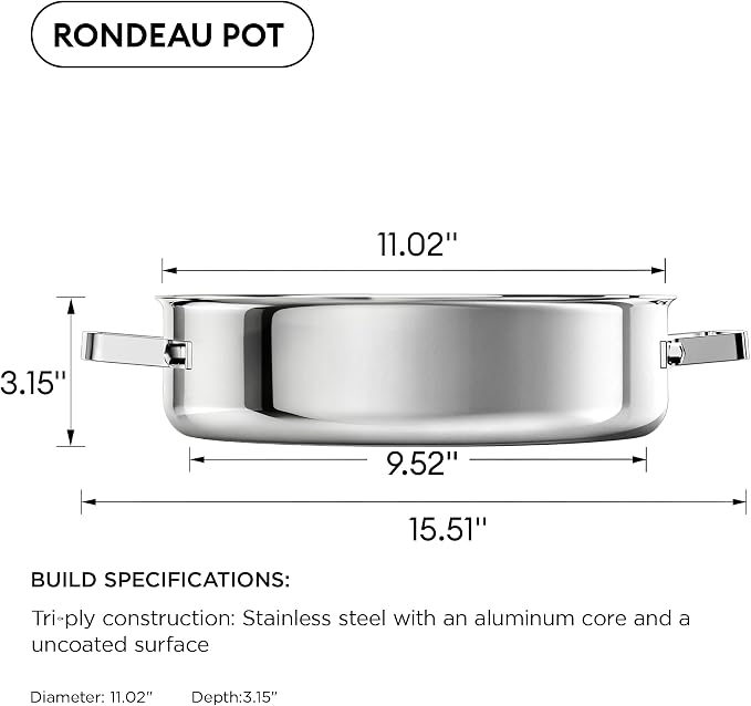 COOKER KING 5Qt Sauté Pan w/Lid, Stainless Steel Braiser, Chicken fryer | Non-Toxic Uncoated Pot, Dishwasher & Oven Safe, Induction Ready, Dual Cool Handle, 3-Ply Clad for Fast Heat