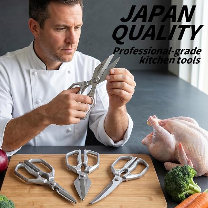 Kitchen Scissors Set Silver 3PCS, Heavy Duty Poultry Shears Kitchen Shear for Food Chicken Scissor All Purpose,Japan Meat Cutting Scissors, Bones Food Cooking Shears, Gifts for Men Women Mom Dad
