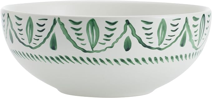 Fitz and Floyd Sicily Green 12-Piece Dinnerware Set - Stoneware Plates and Bowls Set for 4, Floral Green and White Dish Set, Microwave and Dishwasher Safe