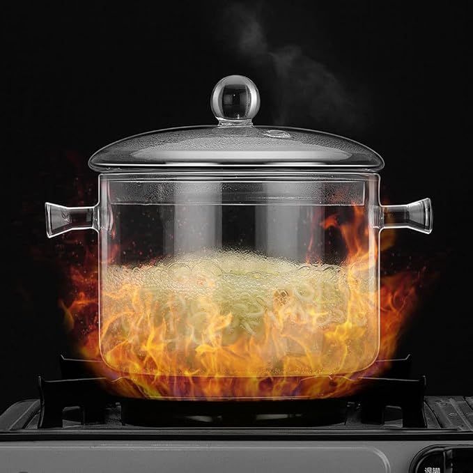 Glass Saucepan with Cover,1.7L/60OZ Heat-resistant Glass Stovetop Pot and Pan with Lid, The Best Handmade Glass Cookware Set Cooktop Safe for Pasta Noodle, Soup, Milk, Baby Food (1.7L/60OZ)