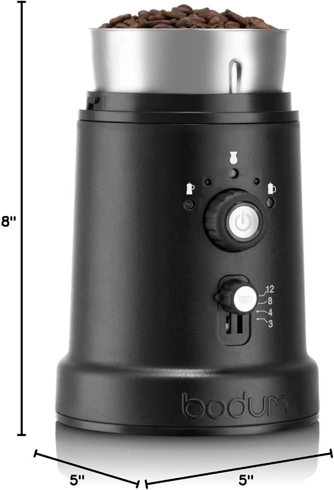 Bodum Bistro Electric Coffee Blade Grinder, Adjustable, 5 Grind Settings, 3 Ounces, Black