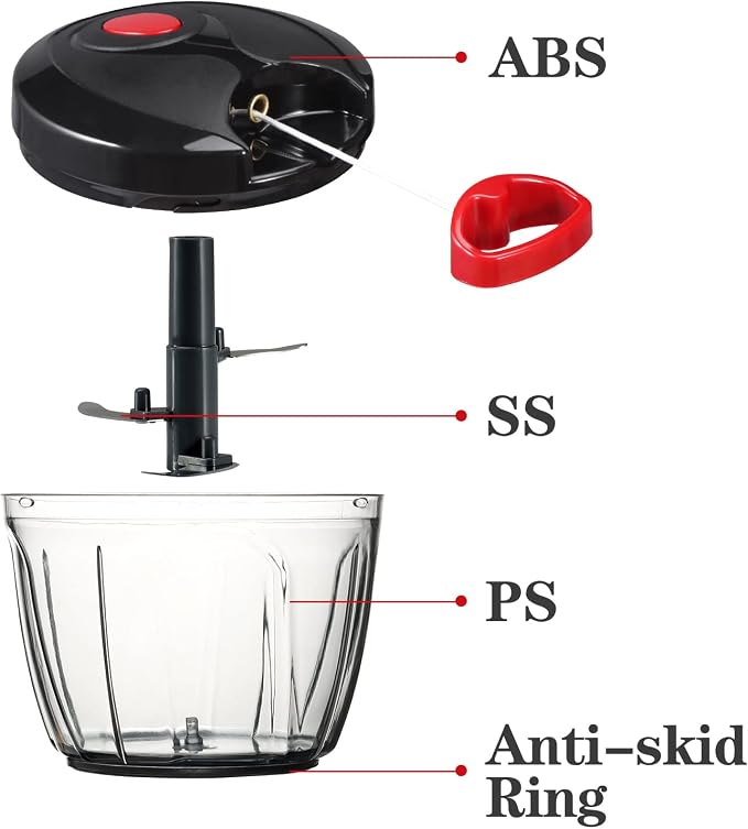 Cambom Manual Food Chopper Vegetable Cutter, Hand String Vegetable Chopper Onions Cutter for Vegetable Fruits Nuts BPA Free Food Safe Material, 650ml Black