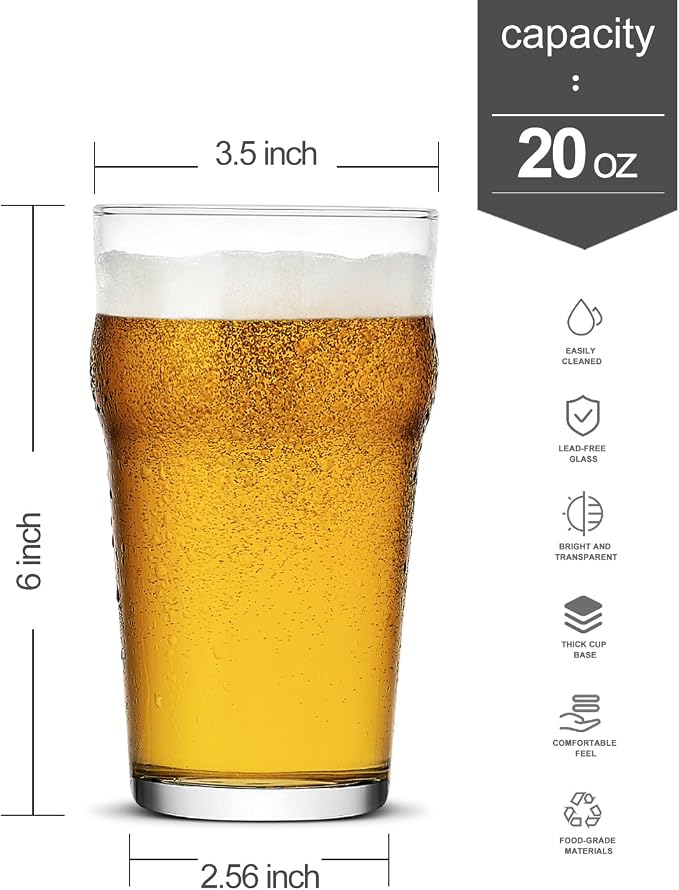 LUXU Pint Glasses,20oz British Beer Glass,Easy to Stack Beer Glasses | Drinking Glasses Made for Cold Beverages,4pc Beer Glass,Pilsner Glasses,IPA Beer Glass. Glassware Beer Cup,Beer Gifts for Men