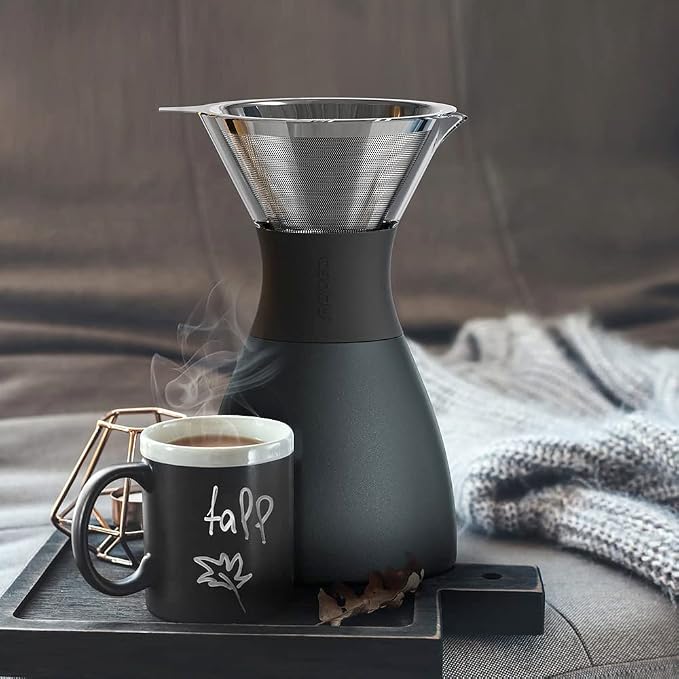 asobu Insulated Pour Over Coffee Maker (32 oz.) Double-Wall Vacuum, Stainless-Steel Filter and Take on the Go Carafe (Smoke)