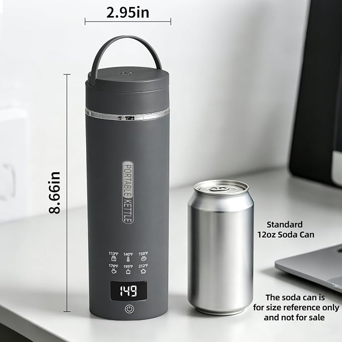 Travel Electric Kettle, LCD Display with 6 Temperature Settings, 304 Stainless Steel, 450ml/15.2oz, Auto Shut-Off and Boil-Dry Protection, Compact Portable Electric Kettle, Gray