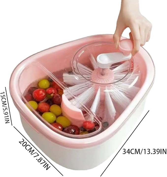 Fruit Cleaner Spinner, Manual Fruit and Vegetable Washer Cleaner with Crank Handle,Large Fruits Washer Spinner with Brush,Vegetable Scrubber for Berries, Grapes, Salad, Produce Scrubber
