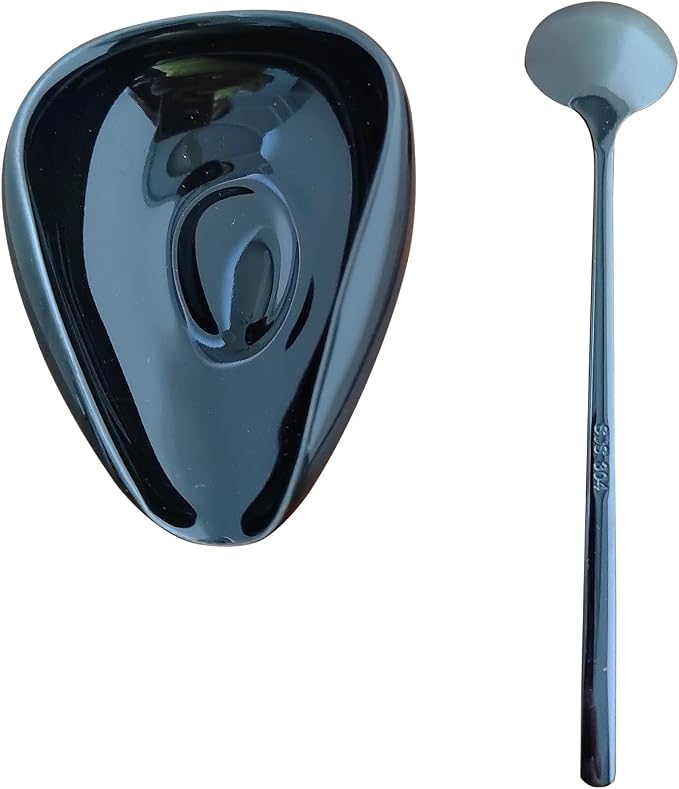 Mini Coffee Spoon Holder, Small Ceramic Spoon Rest for Coffee Stirrers, Teaspoon, Bar Spoon, Coffee Bar Accessories (Ture black+black Spoon)