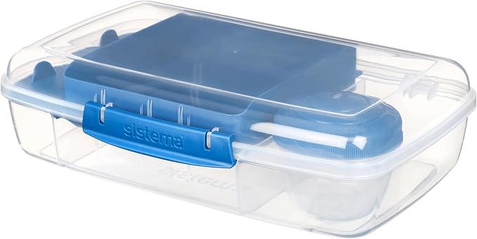 Sistema To Go 1.76L (3-Pack) Bento Box Food Storage Containers, School Lunch Boxes with Removable Dividers & Snack Pot, Freezer, Microwave, & Dishwasher-Safe, Assorted Colors, BPA-Free