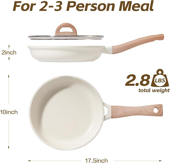 UESLUCK 10 Inch Creamic Non Stick Frying Pan With Lid- Large Creamic Skillet With lid, Omlet Pan Non Stick With Cool-Touch Handle, PFAS & PTFE Free, Compatible with All Stovetops